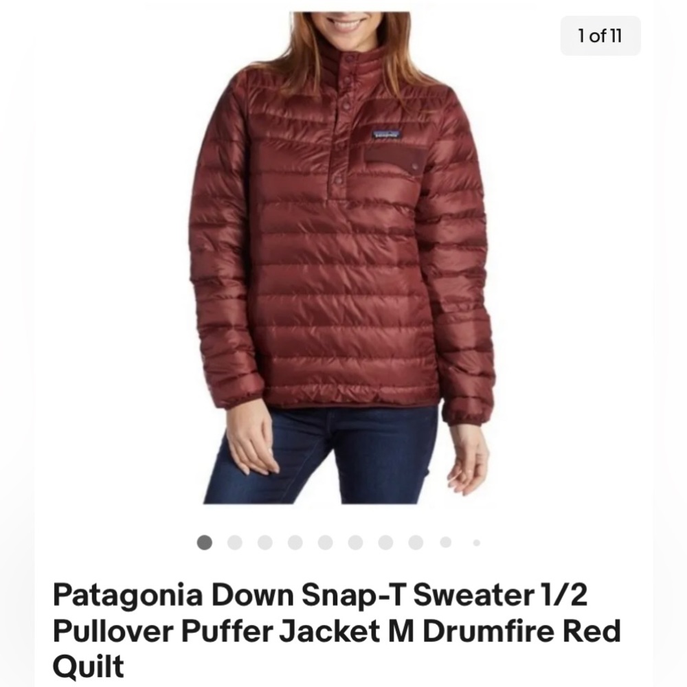 Patagonia Snap-T down sweater puffy pullover drumfire red maroon NWOT women’s L - Picture 4 of 14